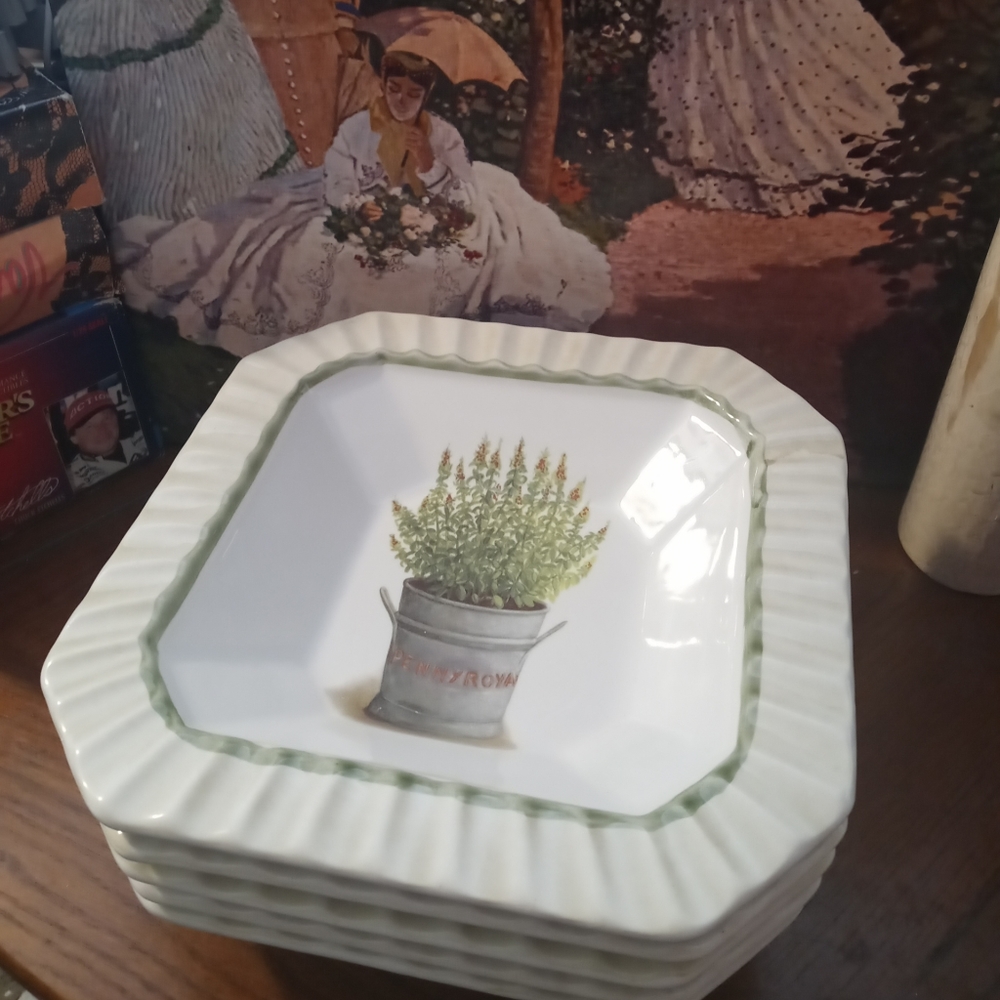 🇮🇹 4 Ceramica Due Torri Italy Octagon🍱🎻Vintage Square Bowls Green,Gift It.🎁 - Picture 12 of 16